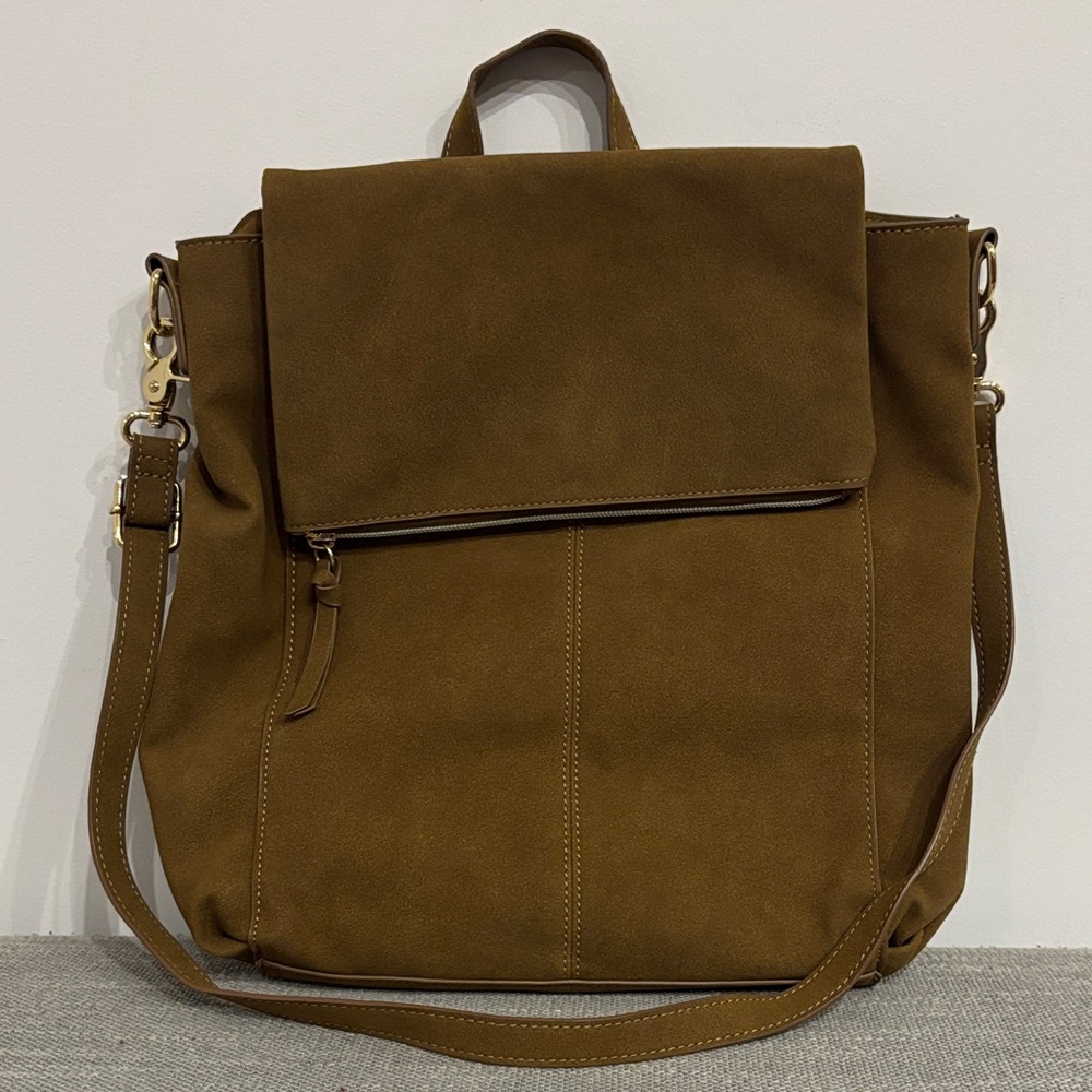 Brown JUSTFAB Faux Suede Backpack